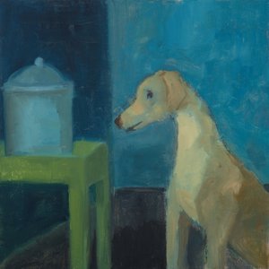 Perro amarillo con tarro de galletas, 2020 (óleo sobre lienzo)