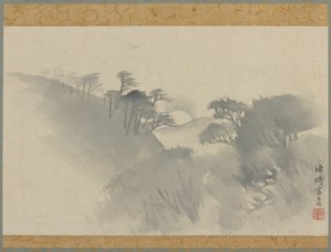 Paisaje con colina, árboles y salida de la luna, período Edo, 1747-1868 de Genki