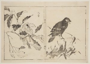 Dos piezas que representan pájaros y flores de Gensho Gensho
