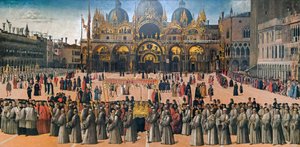 Procesión en la Piazza San Marco en Venecia, 1496