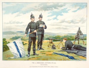 Enviando una señal de semáforo usando banderas, c1880