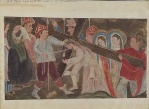 Estaciones de la Cruz No. 8: Jesús Habla a las Mujeres de Jerusalén, c. 1936 de Geoffrey Holt
