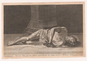 Cristo na de geseling Oh inmensa misericordia por la que todas las cosas se sostienen, cae para que no caigas, se acuesta para que puedas levantarte, muere para que vivas (título sobre el objeto) de Georg Andreas Wolfgang