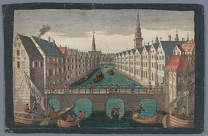 Vista de Nikolaifleet frente a Sankt Nikolaikirche en Hamburgo Prospecto contra St. Nicolai Kirche zu Hamburg de Georg Balthasar Probst (possibly)