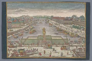 Vista del Pont Neuf sobre el río Sena en París, mirando hacia el Pont Royal Gesicht der Neuen Bruck, gegen der Königl. Bruck en París de Georg Balthasar Probst (possibly)