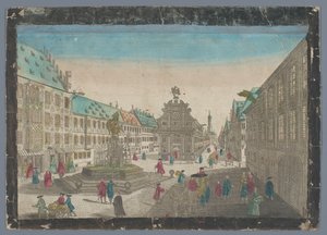 Gezicht op de wijnmarkt te Augsburgo Perspectiva del mercado del vino hasta Saltz Stadel hacia S. Ulrich hasta Augspurg (título sobre el objeto)