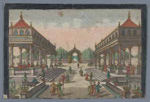 Vista de una columnata hacia un jardín de cipreses en Constantinopla Colonnata en el Groß-Sultans Lust-Garten de Georg Balthasar Probst (possibly)