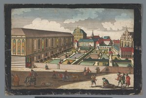 Vista del Palacio Real y el Convento de los Frailes Menores Capuchinos en Wroclaw Das Könige Palatium, samt dem Capuciner und Minoritten Closter zu Breslau (título sobre el objeto) de Georg Balthasar Probst (possibly)