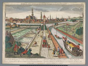 Vista del Canal de Amsterdam en Haarlem Canal zu Harlem, wed die Threckschuijten after Amsterdam ab und zu gehen (título sobre el objeto) Haarlem (título de la serie) de Georg Balthasar Probst