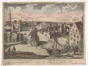 Vista de la puerta de Schalkwijker en Haarlem Prospect bey der Scalwecker Port zu Harlem (título sobre el objeto) Haarlem (título de la serie) de Georg Balthasar Probst