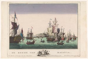 Vista del puerto de Batavia La rada de Batavia (título sobre el objeto) Vistas al puerto (título de la serie) de Georg Balthasar Probst