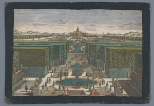 Vista de una avenida en el lado izquierdo de un jardín Spaziergang zur lincken Seite des Lust-Gartens (título sobre el objeto) de Georg Balthasar Probst