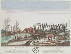 Vista del astillero del Almirantazgo de Zelanda en Vlissingen en 1779. Litografía (36,3x49,1 cm), grabado de Leizel a partir de un dibujo de Georg Balthasar Probst (1732-1801).