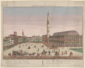 Vista de la Piazza dei Signori de Vicenza con carruajes tirados por caballos y figuras ..., ca. 1750-1801 de Georg Balthasar Probst