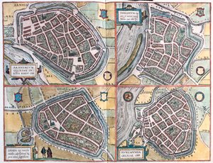 Arnhem, Geltre, Venlo, Roermond - Países Bajos- en "Civitates Orbis Terrarum" de Georg Braun, Colonia 1617 de Georg Braun