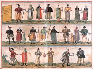 Trajes para hombres y mujeres - en "Civitates Orbis Terrarum" de Georg Braun, Colonia 1617 de Georg Braun
