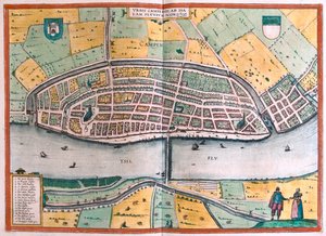 Kampen y el río Ysel, Países Bajos - en "Civitates Orbis Terrarum" de Georg Braun, Colonia 1617 de Georg Braun