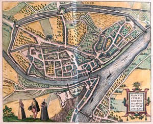 Namur y el río Mosa, Bélgica - en "Civitates Orbis Terrarum" de Georg Braun, Colonia 1617 de Georg Braun