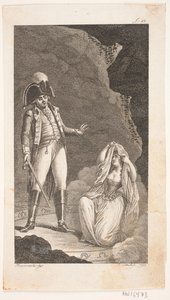 Ilustración con oficial y dama arrodillada