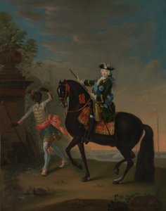 La emperatriz Isabel de Rusia 1709-1762 a caballo, atendida por un paje, después de 1743-49 de Georg Cristoph Grooth