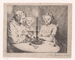 Señoras jugando a la luz de las velas