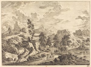 Paisaje con el sol naciente y un jinete con asistente de Georg Eisenmann