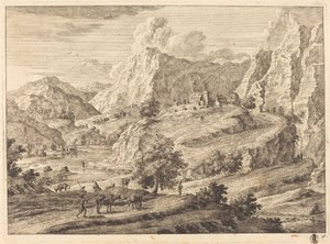 Paisaje Montañoso con Figuras y un Monasterio de Georg Eisenmann