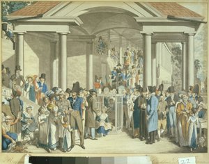 Comunidad de salud en la Fuente de Karlsbader, 1810 (dibujo en aguatinta) de Georg Emanuel Opitz