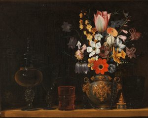 Bodegón con ramo de flores y copas de cristal de Georg Flegel