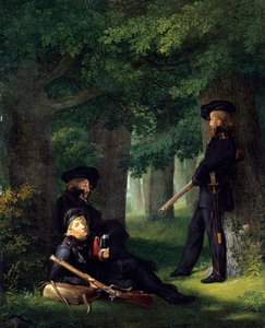 Deber de avanzada. Retratos de Theodor Körner, Karl Friedrich Friesen y Heinrich Hartmann. Pintura de Georg Friedrich Kersting de Georg Friedrich Kersting