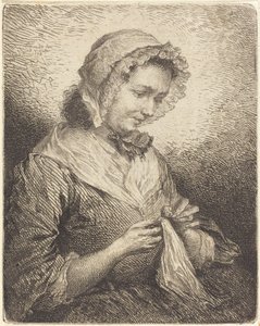 La esposa del artista cosiendo de Georg Friedrich Schmidt