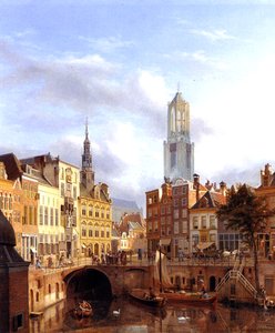 Utrecht con el Oudegracht, 1827 de Georg Gillis van Haanen