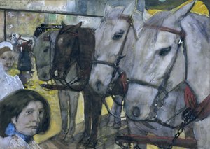 Tranvía de caballos en el Dam de Ámsterdam