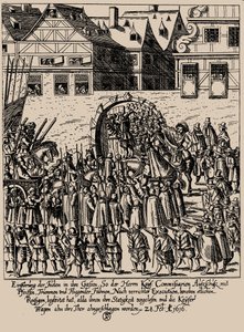 El levantamiento de Fettmilch. Reintroducción de los judíos en Frankfurt el 28 de febrero de 1616, c. 1616-1617 de Georg Keller