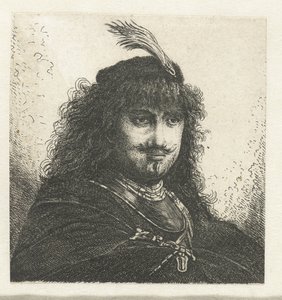 Autorretrato (?) con gorro emplumado y sable bajado de Georg Leopold Hertel
