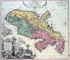 Mapa detallado de la isla de Martinica en las Indias Occidentales
