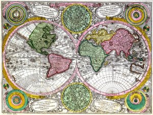 Mapa del mundo y planisferio celeste de Georg Matthäus Seutter