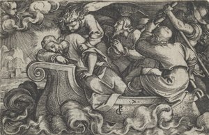 Cristo durmiendo durante la tormenta en el lago Tiberíades, de La historia de Cristo, 1534-35 de Georg Pencz