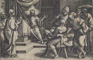 Cristo con los doctores en el templo, de La historia de Cristo, 1534-35 de Georg Pencz