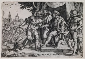Cloelia y el rey etrusco Porsenna, c.1536-37 (grabado) de Georg Pencz