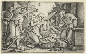 Natividad y Adoración de los Pastores Vida de Cristo (título de la serie) de Georg Pencz