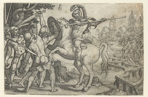 Horace Cocles defiende el puente sobre el Tíber Historias de la historia romana temprana (título de la serie) de Georg Pencz