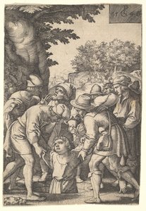 José bajado a un pozo por sus hermanos, de la serie La historia de José, 1546 de Georg Pencz