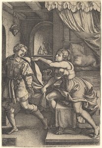 José se aleja de la esposa de Potifar, 1546 de Georg Pencz