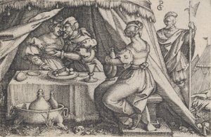 Judith y Holofernes cenando de Georg Pencz
