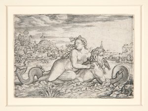 Doncella secuestrada por monstruo marino de Georg Pencz