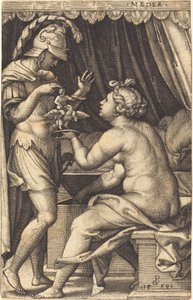Medea devolviendo los Penates a Jasón de Georg Pencz