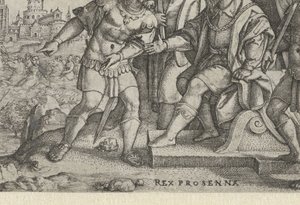 Porsenna se entera de que Cloelia se ha escapado Rex Prosenna Cloelia (título sobre objeto) Historias de la historia romana temprana (título de la serie) de Georg Pencz