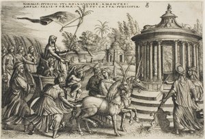 El triunfo de la castidad, placa dos de Los triunfos de Petrarca de Georg Pencz