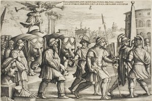 El triunfo de la fama, lámina tres de los Triunfos de Petrarca de Georg Pencz